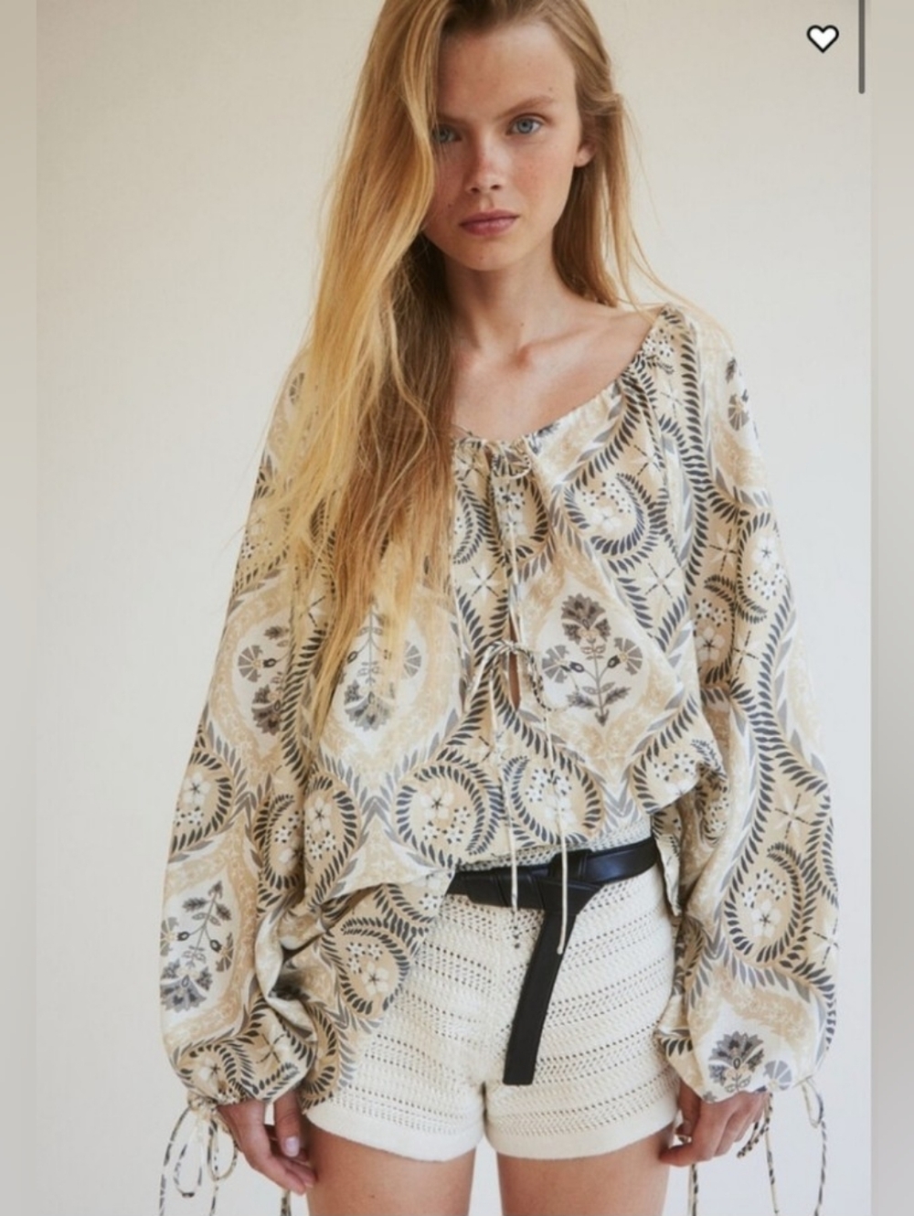 H&M Cream Printed Blouse Top Size: S